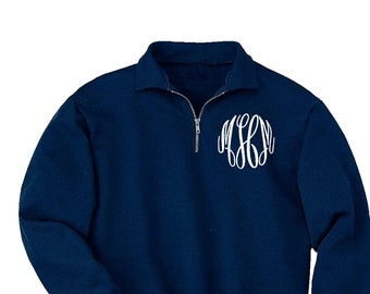 Quarter Zip Pullover Sweatshirt with monogram - Pull Over Sweatshirt with Monogram