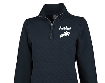 Embroidered Quilted Horse Sweatshirt: Ladies Equestrian Quarter Zip