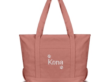 Personalized Dog Paw Print Tote Bag: Embroidered Pet Travel Bag with Zipper