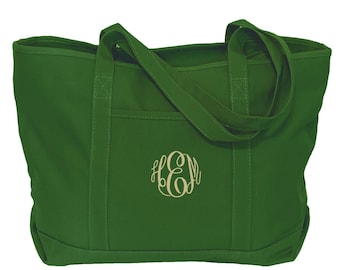 Monogrammed Canvas Tote Bag, Personalized Embroidered Bag with Zipper Closure