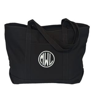 Gray Tote Bag, Zipper Top Monogrammed Canvas Tote Bag