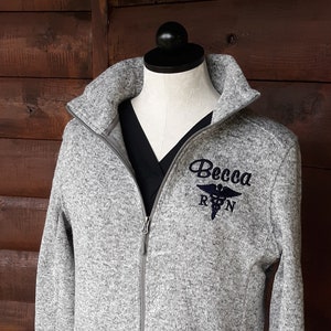 Personalized Nurse Jacket Embroidered, Warm RN Jacket, Ladies Sweater Knit Jacket, RN Student Gift, Nurse Apparel, Healthcare Scrub Jacket
