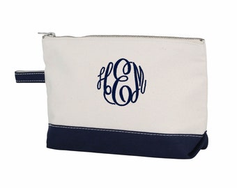 Canvas Makeup Bag with Monogram, Monogrammed Cosmetic Bag, Personalized Zipper Pouch - 9 colors