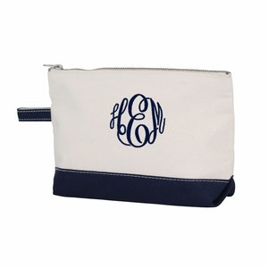 Canvas Makeup Bag with Monogram, Monogrammed Cosmetic Bag, Personalized Zipper Pouch - 9 colors