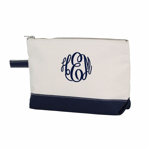Canvas Makeup Bag with Monogram, Monogrammed Cosmetic Bag, Personalized Zipper Pouch - 9 colors