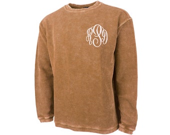 Corded Sweatshirt with Embroidered Monogram, Charles River Apparel Camden Crew Personalized, Cord Crew Neck Sweatshirt Monogrammed