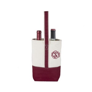 Personalized Canvas 2 Bottle Wine Tote Bag Embroidered with Name or Monogram