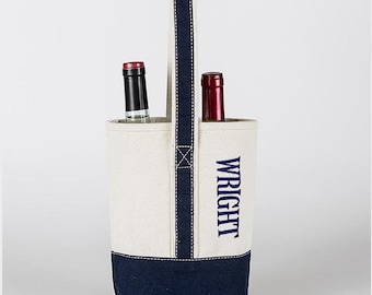 Personalized Embroidered Custom Wine Tote Bag: Two-Bottle Canvas Carrier With Name