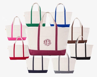 Canvas Zipper Top Tote Bag with Embroidered Monogram, Large Personalized Canvas Tote Bag with Zipper Closure, 9 colors