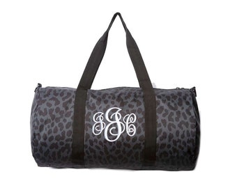 Personalized Leopard Print Gym Duffel Bag - Embroidered Monogram