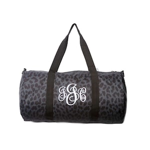 Personalized Barrel Bag Duffel, Black Leopard Gym Bag, Duffle Bag