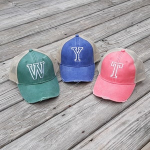 Personalized Distressed Trucker Hat: Embroidered Initial, Vintage Style