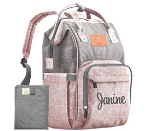 Monogrammed Pink and Gray Diaper Bag Backpack, Diaper Bag for girl, Personalized Diaper Bag