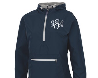 Ladies Jacket Lined Windbreaker With Monogram, Monogrammed Anorak, Charles River Apparel Chatham Anorak Jacket with Embroidered Monogram