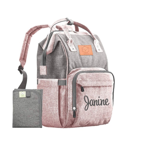 Monogrammed Pink and Gray Diaper Bag Backpack, Diaper Bag for girl, Personalized Diaper Bag