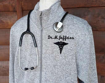 Men's Knit Sweater Jacket or Vest for Doctor,  Embroidered MD Apparel, Personalized DR Jacket Vest, Scrub Jacket, Medical Apparel