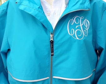 Ladies Monogrammed Rain Jacket, Monogram Charles River Apparel New Englander Rain Jacket, Personalized Rain Coat