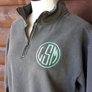 Monogrammed Comfort Colors Quarter Zip Sweatshirt: Embroidered Pullover