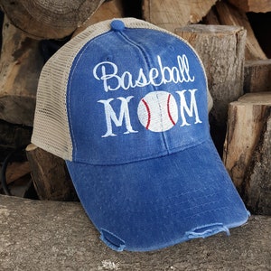 Distressed Baseball Mom Trucker Hat: Embroidered Cotton Twill