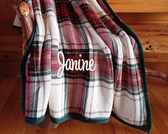 Personalized Embroidered Plaid Throw Blanket: Sherpa Lined Cabin Blanket