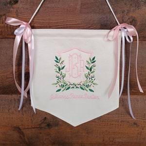 New Baby Banner with Embroidered Monogram, Personalized Baby Hospital Door Hanger, Welcome New Baby Door Hanger for Nursery or Hospital