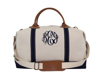 Weekender Bag, Navy Canvas Tote bag with monogram - available in 6 colors