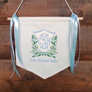 Monogrammed New Baby Banner, Hospital Door Hanger, Welcome Baby Banner, Personalized Baby Door Hanger, Embroidered Hospital Door Hanger