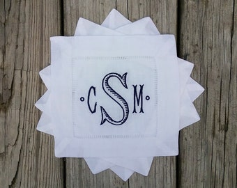 Monogrammed Linen Cocktail Napkin: Embroidered Personalized Gift