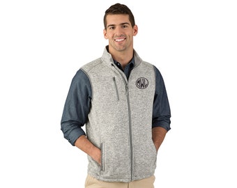 Men's Knit Sweater Vest,  Hiking Vest, Vest For Men, Heathered Fleece Vest with Monogram, Camping Vest