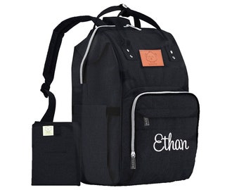 Dark Charcoal Monogrammed Diaper Bag Backpack, Personalized Diaper Bag Backpack, Nappy Bag, Backpack Diaper Bag, Gender Neutral Diaper Bag