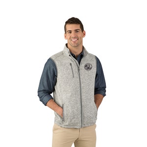 Embroidered Fleece Vest: Men&#39;s Heathered Knit Hiking Vest