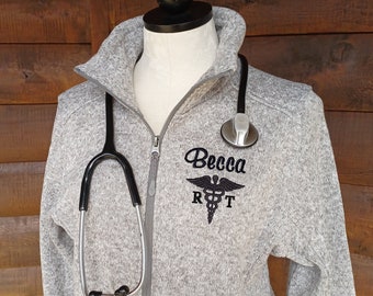 Personalized Respiratory Therapist Jacket, RT Jacket, Ladies Sweater Knit Jacket,  RRT CRT Jacket, Medical Apparel