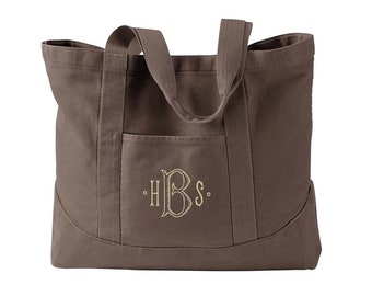 Monogrammed  Pigment Dyed Tote Bag, Personalized Canvas Tote Bag  in 5 colors, Large Canvas Tote Bag with Embroidered Monogram