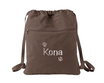Personalized Canvas Dog Bag: Embroidered Cinch Sack for Pet Travel