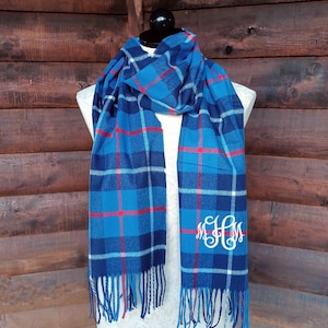 Personalized Plaid Scarf: Embroidered Name, Soft Acrylic Winter Scarf