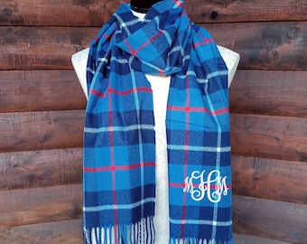 Personalized Plaid Scarf: Embroidered Name, Soft Acrylic Winter Scarf