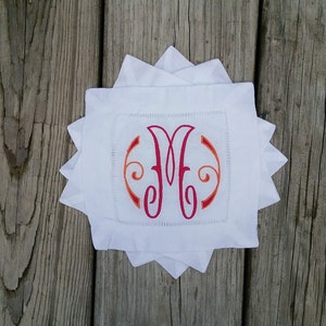 Linen Monogrammed Cocktail Napkin, Embroidered Cocktail Napkin, Personalized Linen Cocktail Napkin