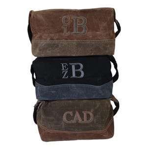Waxed Canvas Dopp Kit With Embroidered Monogram, Personalized Toiletry Travel Bag