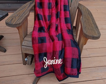 Personalized Buffalo Plaid Throw Blanket: Embroidered Monogram, Sherpa Lined 60x70