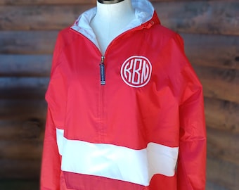 Monogrammed Rugby Stripe Windbreaker: Charles River Flannel-Lined Coach Jacket