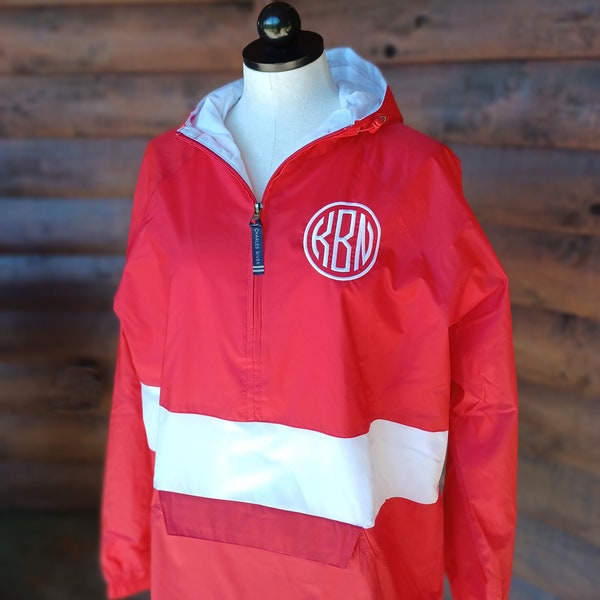 Pullover Windbreaker Jacket with monogram, Personalized Rugby Stripe Unisex Jacket, Monogrammed Charles River Apparel Classic Jacket
