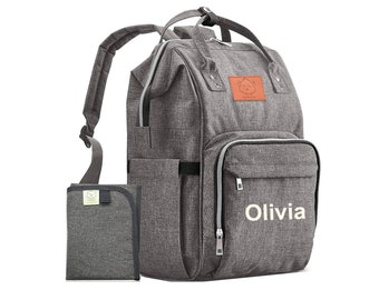 Monogrammed Gray Diaper Backpack, Unisex Baby Shower Gift