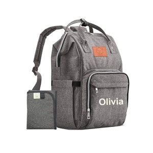 Monogrammed Gray Diaper Bag Backpack, Personalized Diaper Bag Backpack, Nappy Bag, Gray Backpack Diaper Bag, Boy or Girl Unisex Diaper Bag