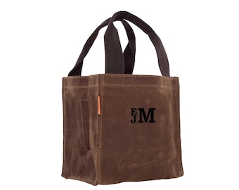 Monogram Waxed Canvas Beer Caddie: Six-Bottle Carrier Tote Bag