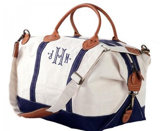 Duffel Bag - Weekender Bag -  Navy - Canvas Tote bag with monogram