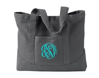 Monogrammed Tote Bags, Embroidered Personalized Canvas Tote Bag with Monogram