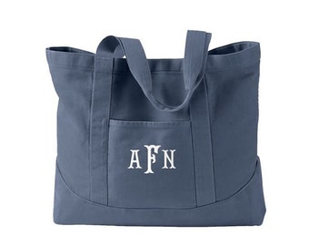 Monogram Canvas Tote Bag,  Personalized Canvas Tote Bag  in 5 colors - Large Tote