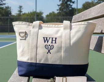 Personalized Tennis Tote Bag: Embroidered Canvas, Zipper Top