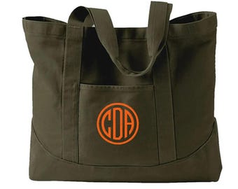Monogrammed Canvas Tote Bag: Large Personalized Embroidered Gift