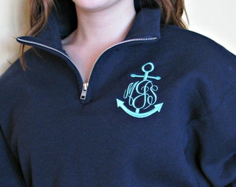 Monogrammed pull over sweatshirt  - quarter zip with embroidered monogram